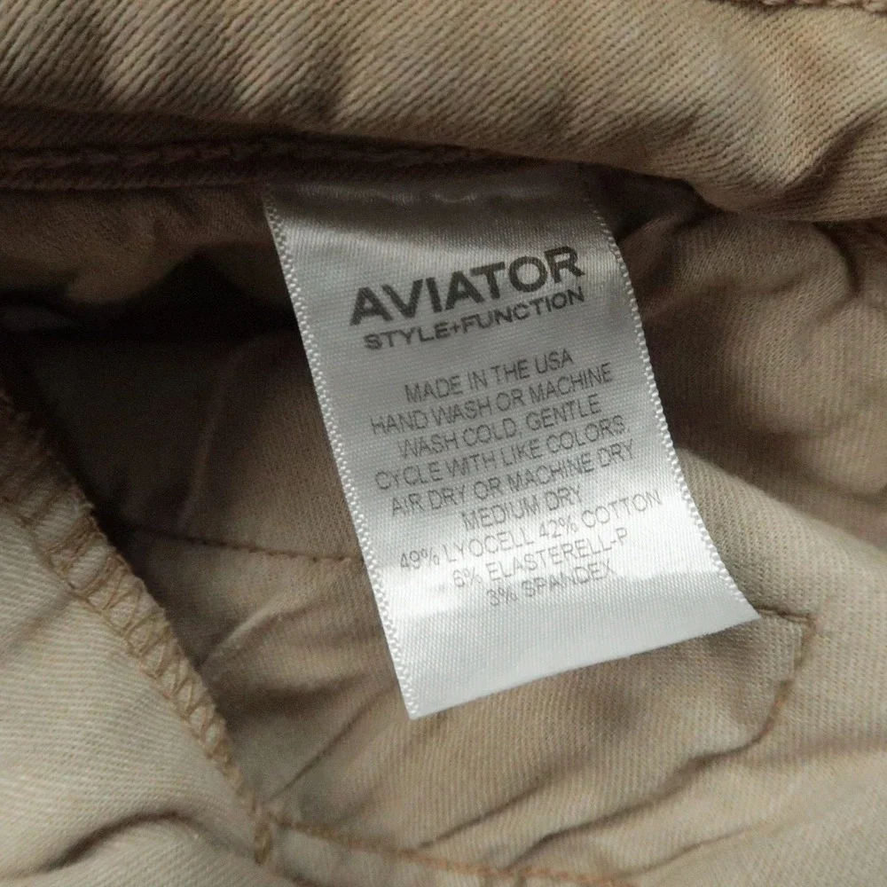 Aviator Pants Mens 40x30 Beige Straight Fit 5 Pocket Zip Chino Travel